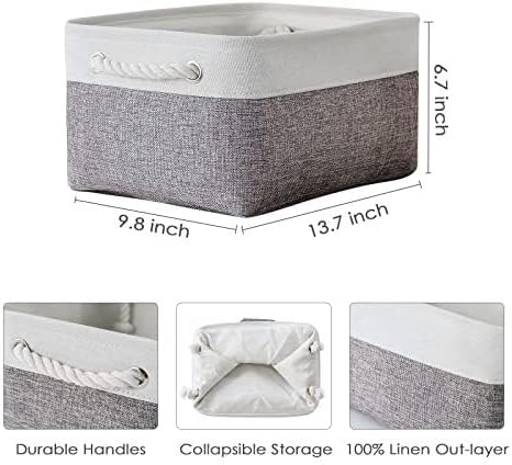 Organization and Storage Basket for Shelves - 1 Pack 14x10x6.7 inch Collapsible Storage Bins, Fabric Storage Cubes for Closet Organizer Toy Gift Cloth (White & Grey)