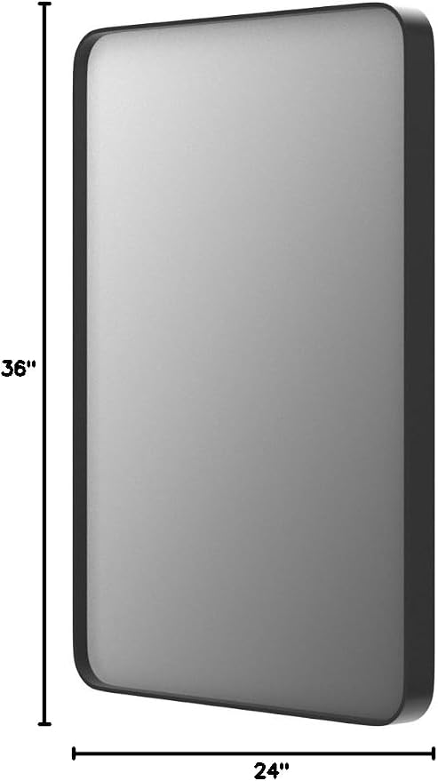 24x36 Inch Black Metal Framed Mirror for Bathroom, Matte Black Vanity Mirror, Rounded Rectangle Bathroom Mirror, Anti-Rust, Shatterproof (Horizontal/Vertical) | Matte Black Vanity Mirror, Rounded Rectangle Bathroom Mirror, Anti-Rust, Shatterproof (Hori...