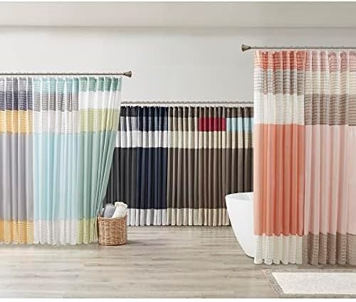Madison Park Amherst 72 x 72 Bathroom Shower Curtain, Faux Silk, Green | Modern Classic, Light Sheen, Pieced, Striped, Microfiber, Machine Washable, OEKO-TEX Certified, Amherst