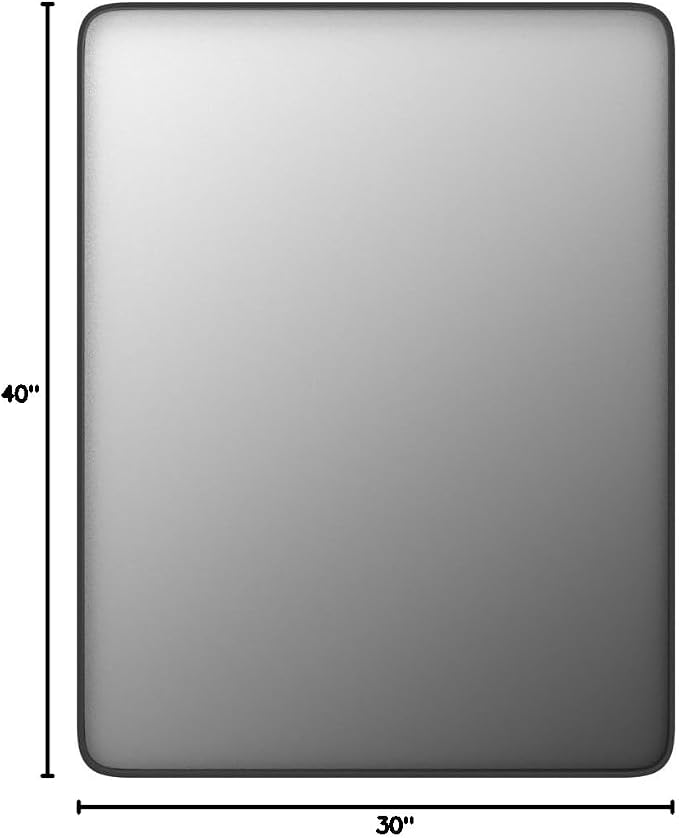 40x30 Inch Black Framed Bathroom Mirror for Wall, Matte Metal Framed Wall Mirror, Rounded Rectangle Bathroom Vanity Mirror, Tempered Glass, Anti-Rust, Shatterproof (Horizontal/Vertical) | Matte Metal Framed Wall Mirror, Rounded Rectangle Bathroom Vanit...