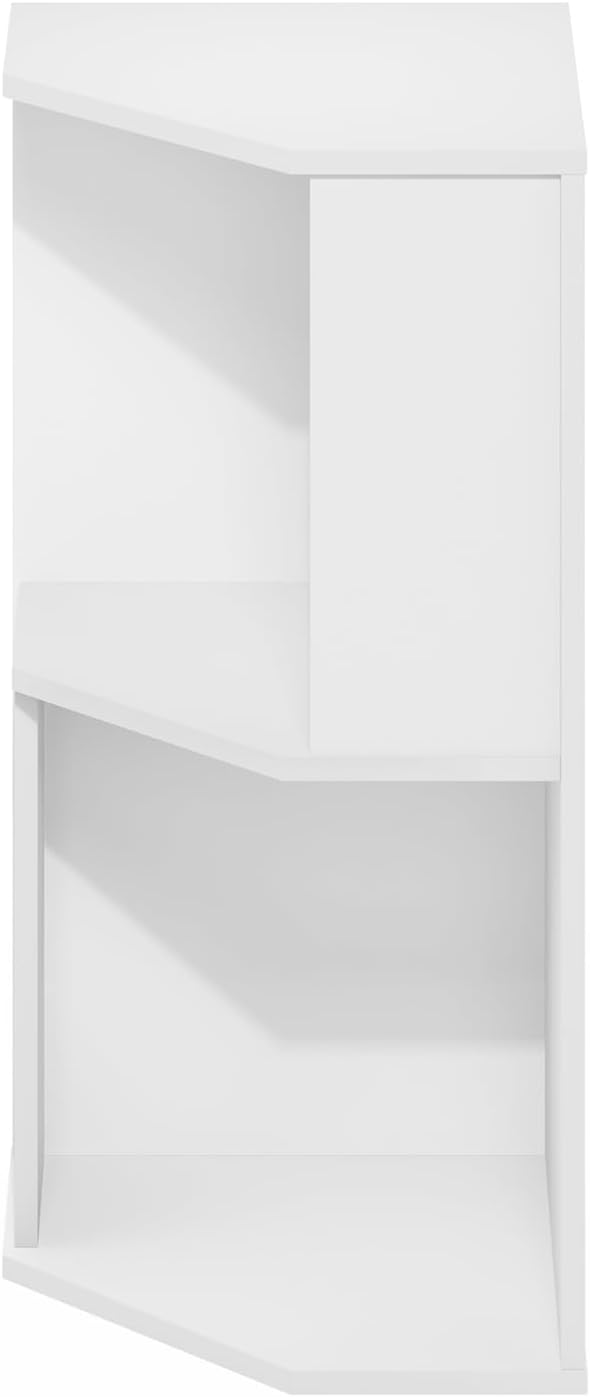 Furinno ECON Corner Shelf, 2-Tier Corner Book Shelf, Standing Storage Shelves, Cube Display Rack, Bookshelf, for Organization and Storage, Living Room, Home Office, White