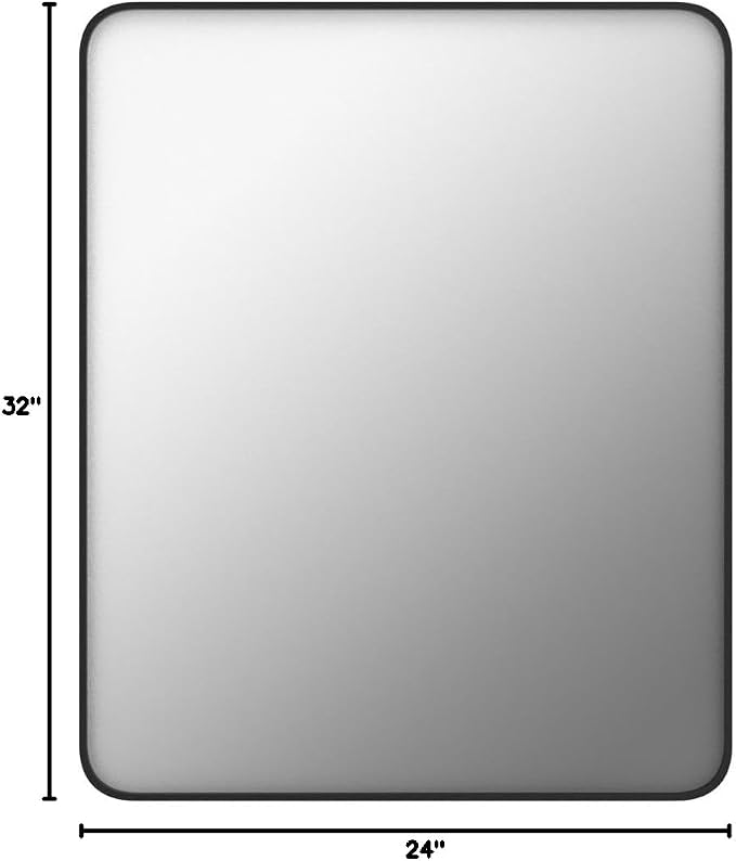 24x32 Inch Black Framed Bathroom Mirror for Wall, Matte Black Metal Wall Mirror, Black Rectangle Vanity Mirror, Tempered Glass, Anti-Rust, Hangs Vertically or Horizontally | Matte Black Metal Wall Mirror, Black Rectangle Vanity Mirror, Tempered Glass, ...