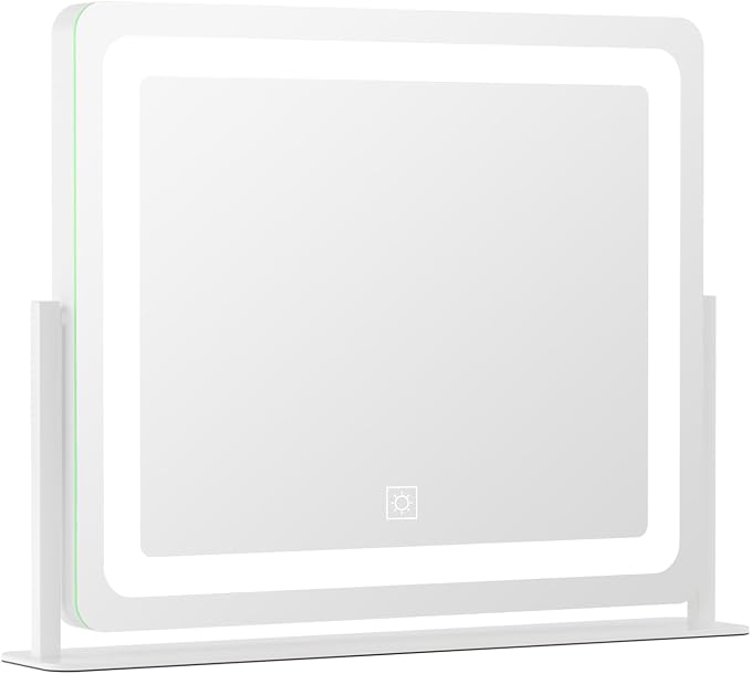 PRIMETEK Vanity Mirror with Lights, 22"x19" Large Makeup Mirror with Lights, Hollywood LED Lighted Makeup Mirror, Touch Sensor with 3-Color Lighting, Dimmable for Vanity Desk Tabletop, Bedroom, White
