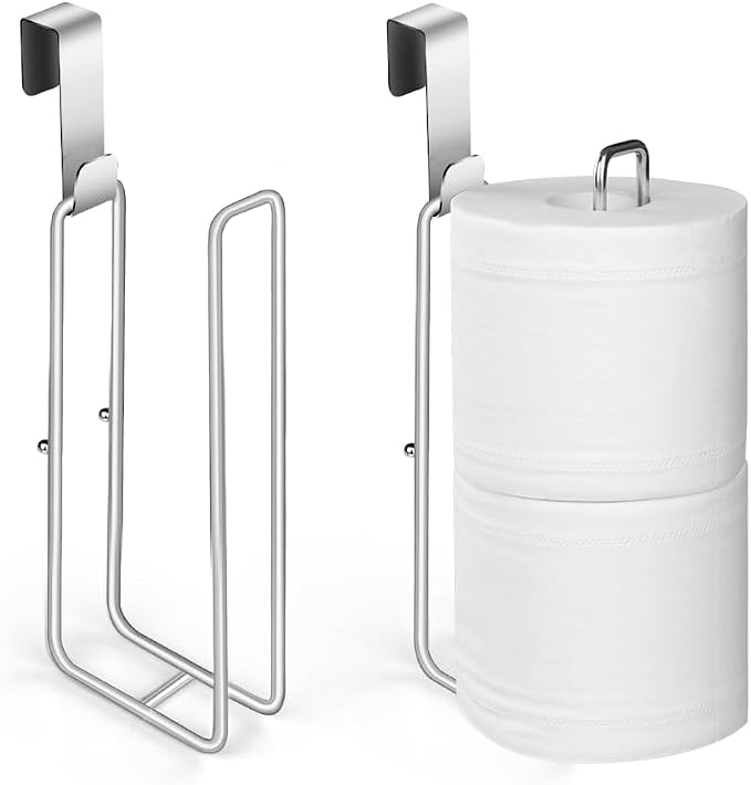 Bathroom Toilet Paper Roll Holder for 2 Roll Tissue | Brushed Nickel,Over The Tank Toilet Paper Holder,Self Adhesive Wall Mount,Stainless Steel Toilet Paper Holder Storage 2pcs