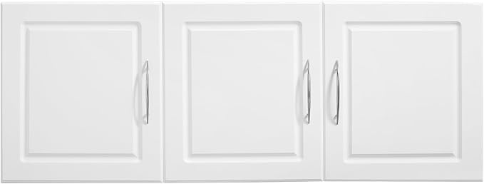 VEVOR Laundry Room Wall Cabinet, 2-Tier Wall Mounted Hanging Cabinet with Adjustable Shelf, Cupboard Storage with 3 Doors, for Kitchen, Bathroom, Laundry, 12.44 x 54 x 20.31 in (D x W x H), White