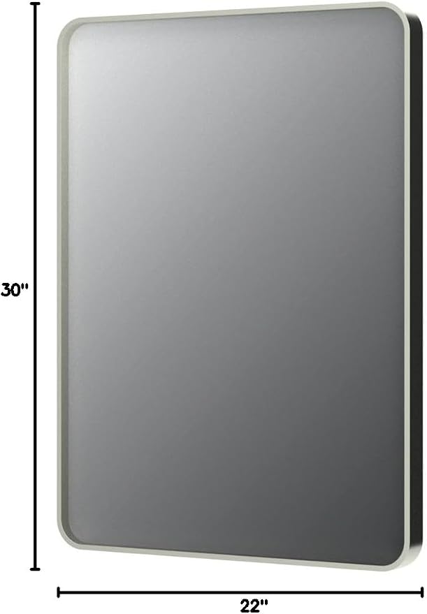 22x30 Inch Brushed Nickel Bathroom Mirror, Brushed Silver Metal Framed Wall Mirror, Rounded Corner Rectangle Modern Vanity Mirror, Tempered Glass, Anti-Rust, Shatterproof (Horizontal/Vertical)