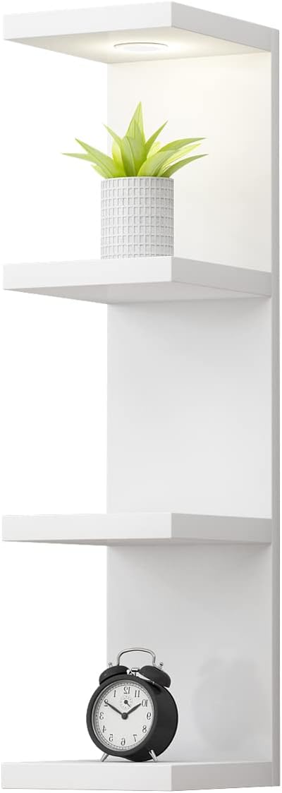 LitaEther Versatile 4 Tier Wall Shelf Unit,White Lack Wall Shelf,Display Floating Shelf with LED Remote Control Light