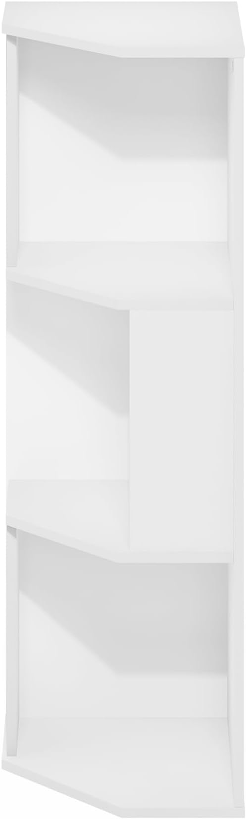 Furinno ECON Corner Shelf, 3-Tier Corner Book Shelf, Standing Storage Shelves, Cube Display Rack, Bookshelf, for Organization and Storage, Living Room, Home Office, White