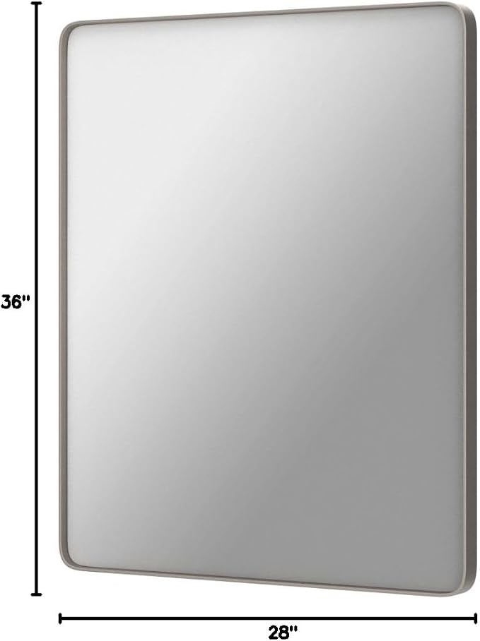 28x36 Inch Brushed Nickel Bathroom Mirror, Brushed Silver Metal Framed Wall Mirror, Rounded Rectangle Bathroom Vanity Mirror, Anti-Rust, Shatterproof (Horizontal/Vertical) | Silver Metal Framed Wall Mirror, Rounded Rectangle Bathroom Vanity Mirror, Ant...