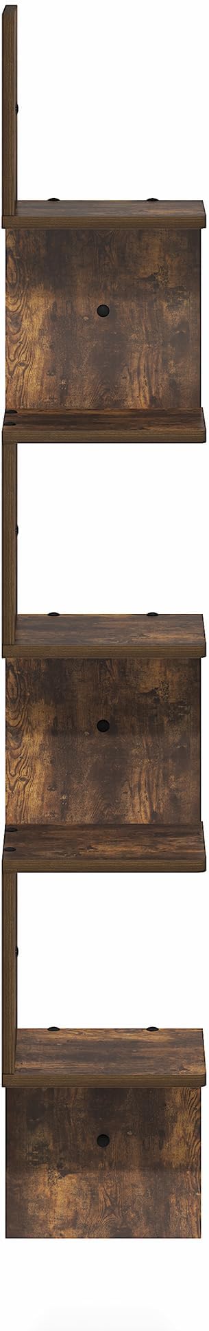 Furinno Rossi Corner Floating Shelves for Wall, 5-Tier Corner Square Wall Shelf, S-Shape Radial Floating Book Shelf, Easy Assembly, for Bathroom, Bedroom, Living Room, Amber Pine