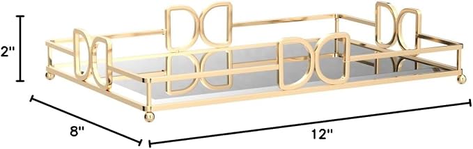 Gold Mirror Vanity Tray for Perfume, 11.7x7.9 Non-Slip Glass Dresser Tray, Elegant Decorative Organizer for Bathroom Countertops, Skincare & Makeup Display, Rust-Proof