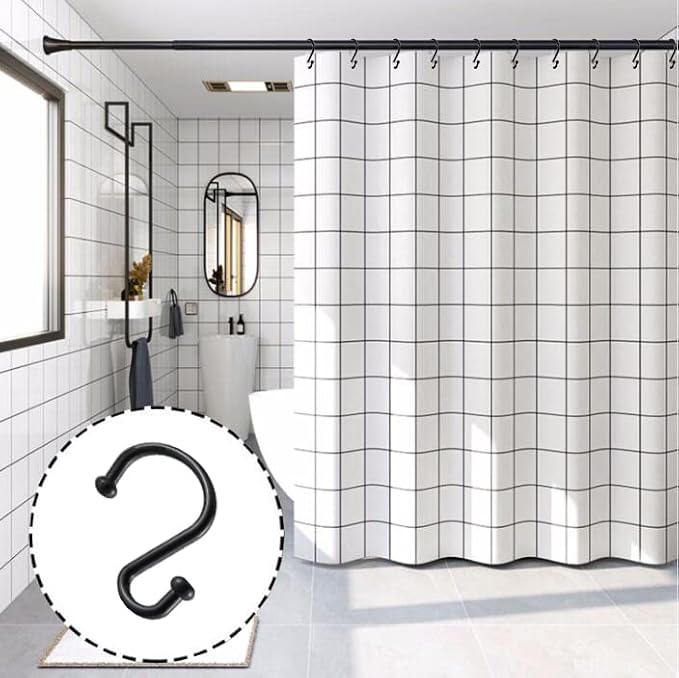 Black Decorative Shower Curtain Hooks 5mm Metal Wire 12PCS S Hooks Shower Curtain Hangers for Bathroom,Clothing,Towels, Kitchen Utensils,Plants (Black)