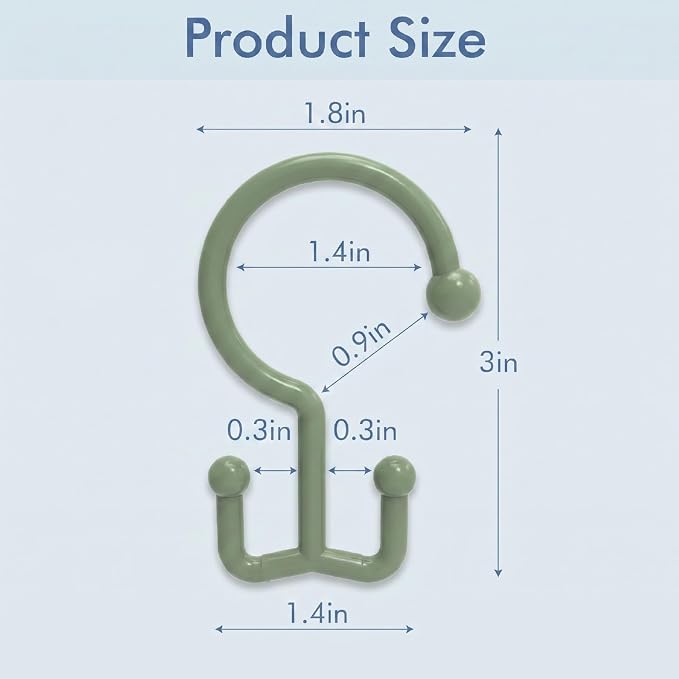 Bathway Green Shower Curtain Hooks, 12 Plastic Double Shower Curtain Rings | Hang Both Shower Curtain & Liner, Waterproof, Rust-proof, Sturdy, Durable, Flexible, Multifunctional, Universal, Easy to Use
