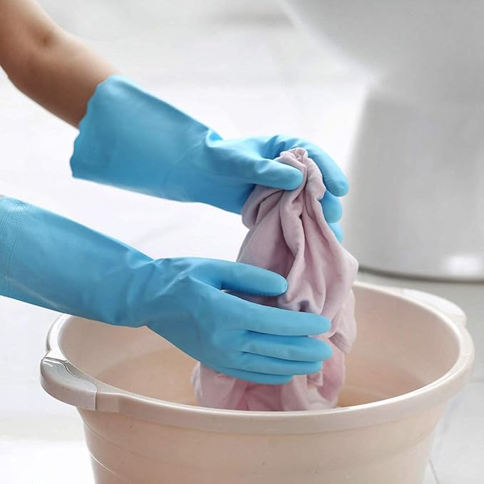 HSL Household Cleaning Gloves - Reusable Kitchen Dishwashing Gloves with Latex Free, Cotton lining, Waterproof, Non-Slip (Large, 2 Pairs) | Waterproof, reusable dishwashing gloves with a textured non-slip grip for kitchen cleaning and household chores