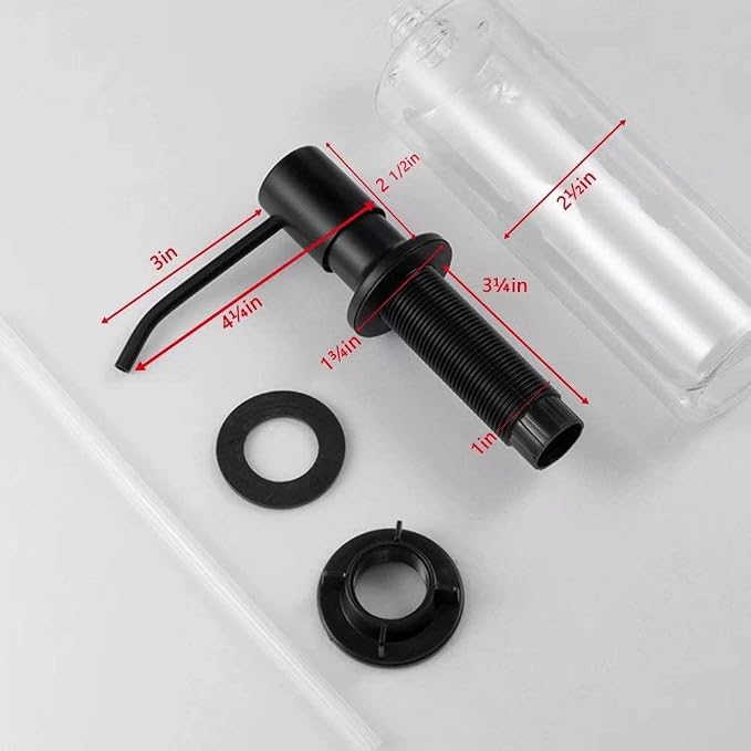 Soap Dispenser for Kitchen Sink, Built in Sink Soap Dispenser Lotion Dispenser with 17 Ounce Bottle, Stainless Steel Sink soap Dispenser, Black