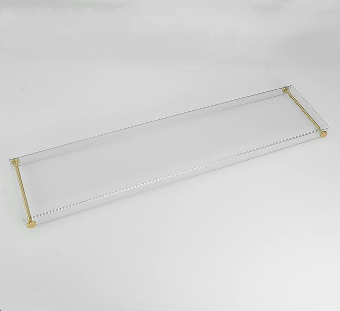 Clear Acrylic Bathtub Tray, Gold Rail Waterproof Tub Caddy Accessory | Sturdy Transparent Panel, Holds Reading Materials, Cell Phones and Wine Glasses, Ideal Spa Decor and Premium Gift for Women