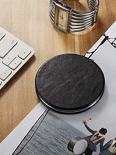OMIRO 1X/10X Compact Magnifying Mirror for Travel, 2.8 in | Travel Mirror with Magnification, Mini Mirror for Purse, Dual-Sided Flip, PU Leather, Round (Black)