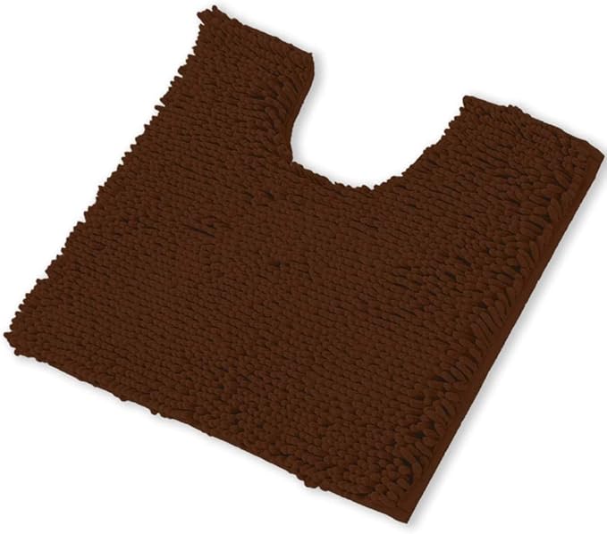 LuxUrux Brown Bath Mat - U-Shaped Contoured Rug for Around Toilet, Super Absorbent Shaggy Bath Rug. Easy Machine Wash & Dry (20" x 23", Brown)