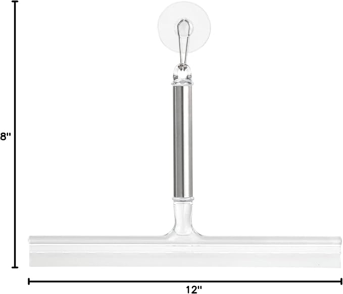 iDesign Forma Brushed Stainless Steel Squeegee, 12" x 8" | Suction Storage Hook