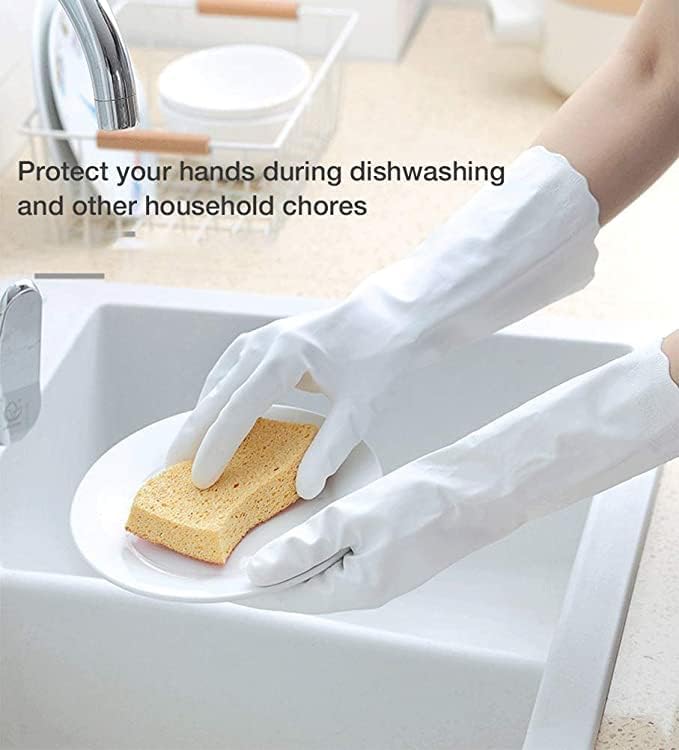 Alimat PluS Kitchen Gloves Latex Free, Cotton Flock Liner, 2 Pairs, Large | Reusable Dishwashing Gloves with Non Slip Embossed Texture, Waterproof Cleaning Gloves for Laundry, Gardening