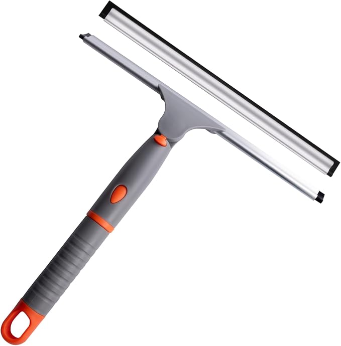 10" Swivel Window Cleaning Squeegee, All-Purpose Anti-Slip Window Squeegee with 2 Blades, Window Cleaner Tool Bathroom Squeegee for Shower Doors, Tile Shower Walls,Mirrors,Car Windshields