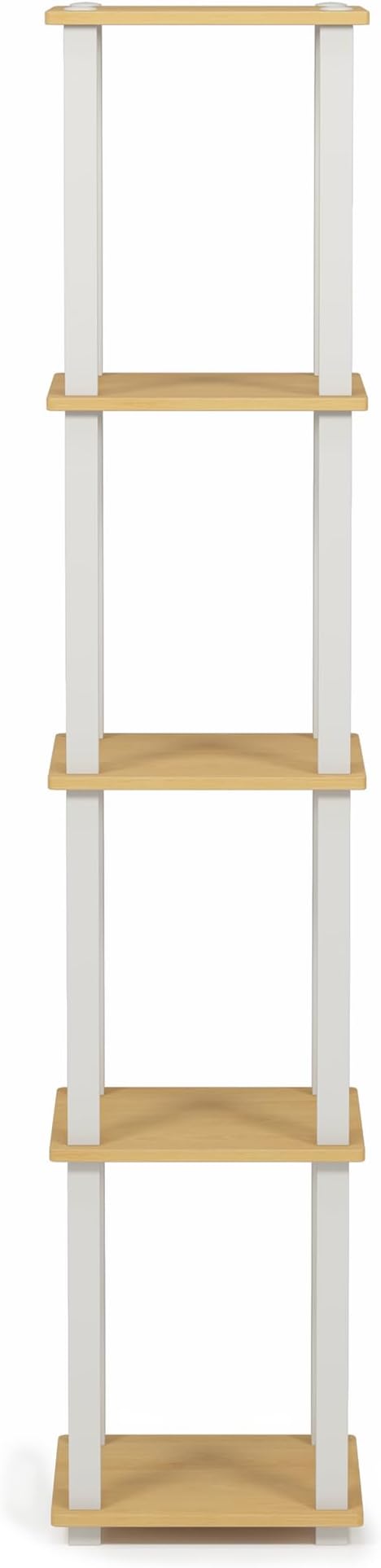 FURINNO Turn-S-Tube 5-Tier Corner Square Rack Display Shelf, Beech/White | Open Frame, Corner Shelf, Free Standing Open Shelves, for Organization and Storage, Living Room, Garage, Home Office