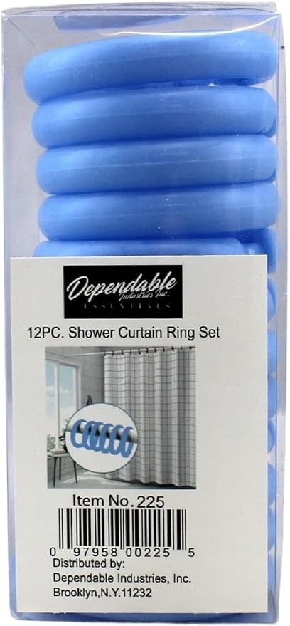 12 Piece Plastic Basic Locking Round Hook Easy Gliding Shower Curtain Rings Fits All Standard Size Shower Rods (Blue)