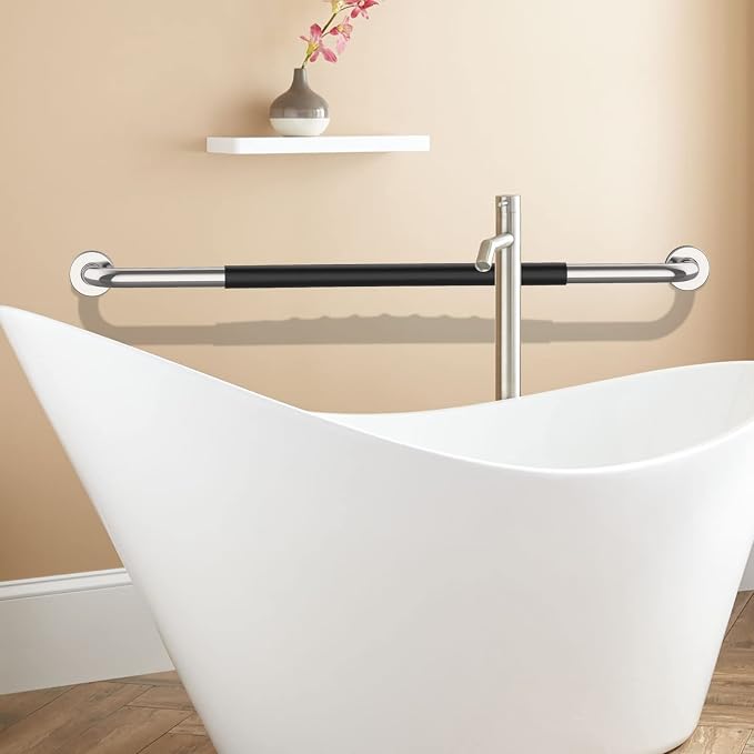 36 Inch Shower Grab Bar Anti Slip Rubber Grip, Munzong Bath Support Bar | Stainless Steel Bathroom Grab Bar Chrome Bathroom Balance Bar Safety Handrail Support Handicap Injury Elderly Senior
