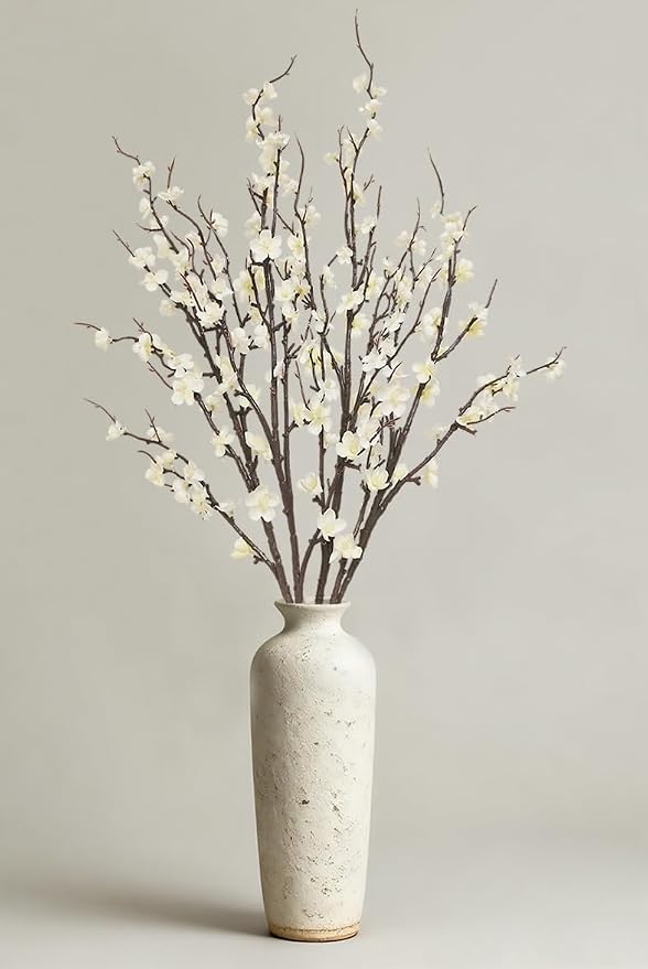 4 Pcs Cherry Blossom Branches 39 Inch White Fake Flowers Spring Decorations for Home Decor, Artificial Flowers Long Stem Branches for Vase Wedding Office Party Table Decor Centerpieces