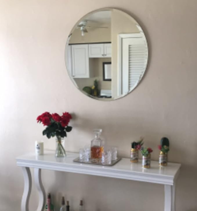 30" Round Frameless Wall Mirror with Beveled Edge | Circle Mirror for Bathroom & Vanity, Elegant & Simple Look