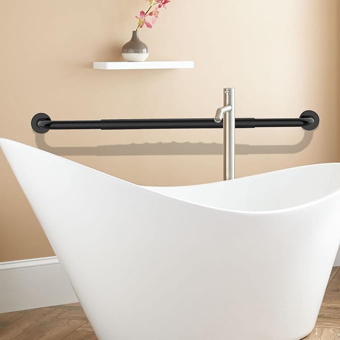 36 Inch Shower Grab Bar Anti Slip Rubber Grip, Munzong Black Hand Rails | Stainless Steel Bathroom Grab Bar Bathroom Balance Bar Safety Handrail SupportHandicap Injury Elderly Senior Assist