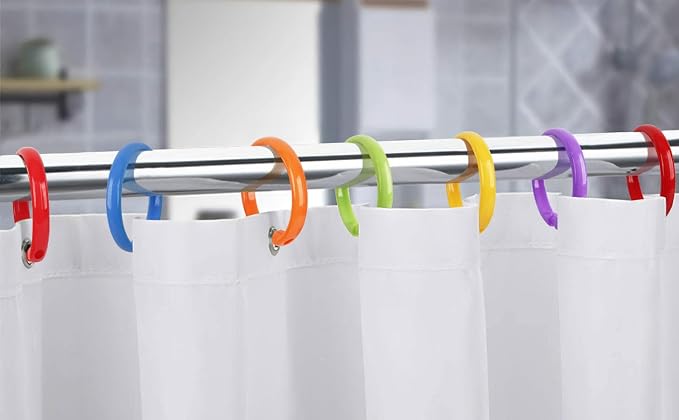 Colorful Shower Curtain Hooks - 12 Pcs Circular Plastic Shower Curtain Rings for Bathroom - O Shaped Rainbow Color Shower Hooks Rings for Shower Curtain Rod