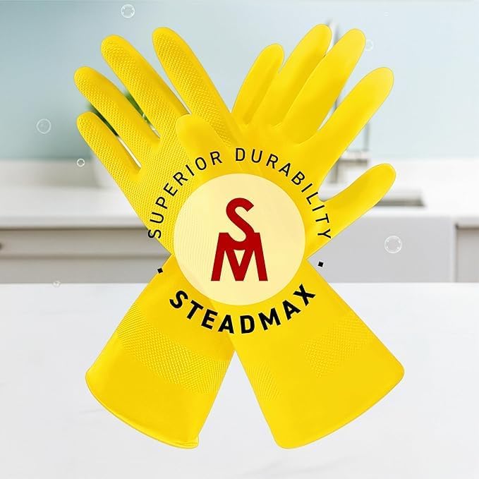 SteadMax 3/6 Pairs Cleaning Gloves, Reusable Natural Rubber Dish Gloves, Non-Slip Gloves for Kitchen and Household