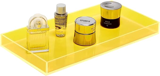 ROYALITA Acrylic Tray for Countertop, Guest Towel Holder Tray for Bathroom | Vanity Trays for Napkin Perfume Jewelry Makeup, Bathroom Tray for Soap Dispenser, Aromatherapy, Cup & Candle, Yellow