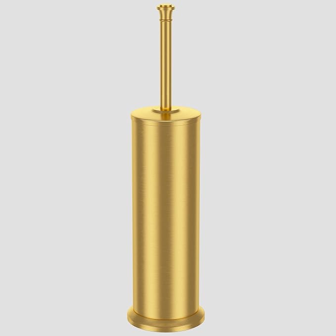 Brass Toilet Brush and Holder,Long Handled Gold Toilet Brush for Bathroom,Stainless Steel Heavy Duty Toilet Bowl Brush,Removable Inner Bowl,Deep Cleaning Dense Bristles Cleaner Brush -Space Saving