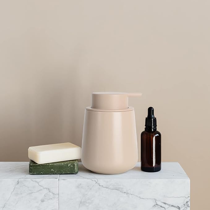 BosilunLife Ceramic Soap Dispenser - Dish Soap Dispenser for Bathroom 12Oz | Refillable Liquid Hand Wash Dispenser for Essential Oil, Lotion Soap, Khaki