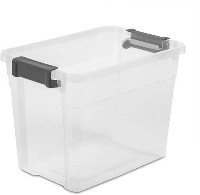 Sterilite Modular Stacker Box with Latching Lid, 30 Quart, 18-Pack | Clear Plastic Storage Bins - Stackable Organizing Container Boxes for Closet, Bathroom, and Office