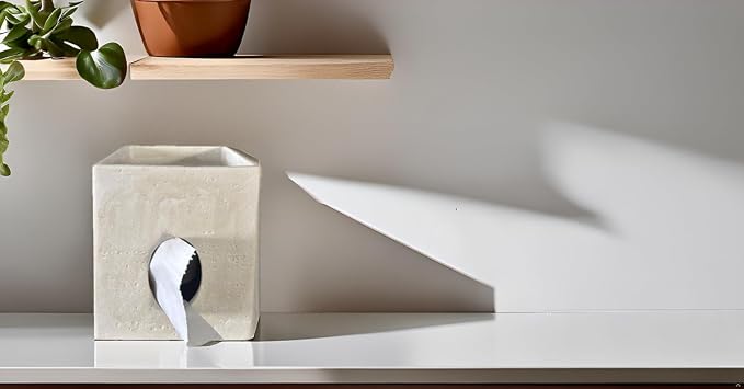 Hymmah Square Tissue Box Cover Holder with Tray,Unique Cube Design Tissue Dispenser Cover Decor for Vanity Counter Tops Also Great for Bedroom and Living Room