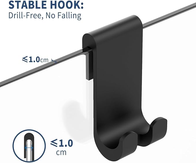 ecooe Shower Squeegee for Glass Doors,13" Large Shower Glass Cleaner | Silicone Streak-Free Wiper with Hanger and Stainless Steel Core for Bathroom, Kitchen & Car Windows, Black