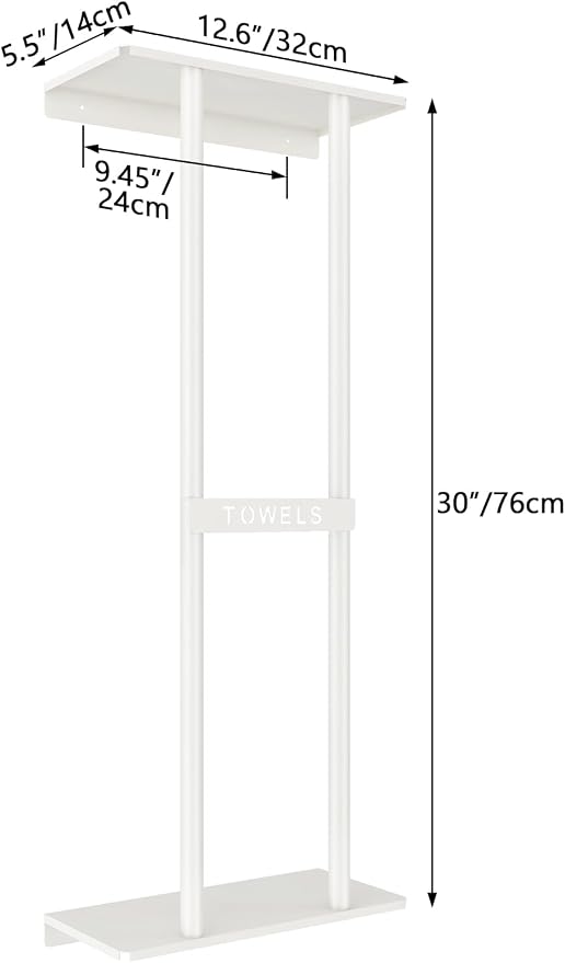 STWWO Wall Towel Rack for Rolled Towels, Towel Storage for Small Bathroom Can Holds 6 Large Towels, 30 inch Towel Racks with Shelf, White