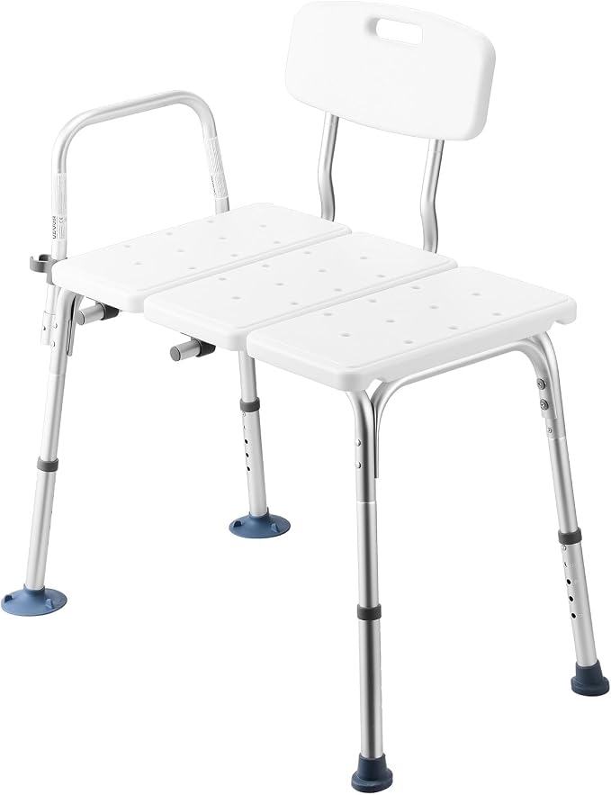 VEVOR Tub Transfer Bench for Bathtub, 400 lbs Weight Capacity Heavy Duty Shower Chair with Arm and Backrest, Height Adjustable Bathroom Shower Bench Bath Seat for Adults, Seniors, Elderly and Disabled