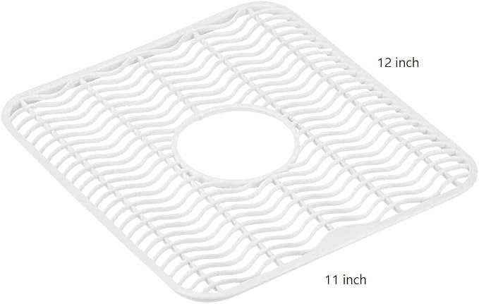 Dependable Industries Inc. Essentials 2 Pack Plastic Sink Protector Mat with Center Drain Cutout Protect Sink and Glasses and Dishes from Scratches and Breaks 12" x 11" Off White (Off White)