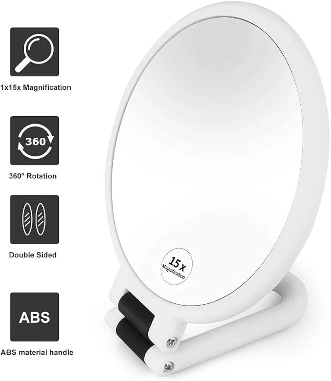 1X 5X Handheld Mirror with Handle for Travel, Magnifying Mirror, Magnification, Rotation Adjustable Handle, Double Sided Folding, Mirror for Women for Eyes Makeup Travel Shaving (White)