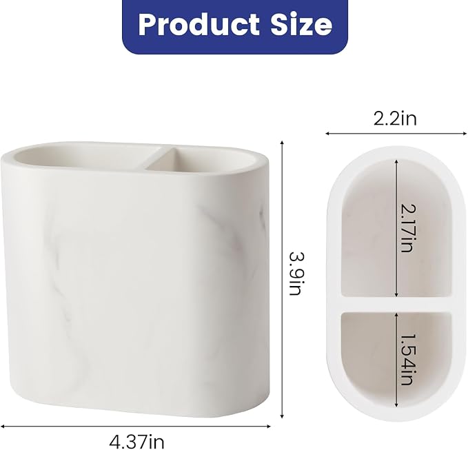Diatomite Toothbrush Holders for Bathrooms, Electric Tooth Brush and Toothpaste Holder for Bathroom Countertop, Marble White Bathroom Accessories, 2 Slots Toothbrush Organizer