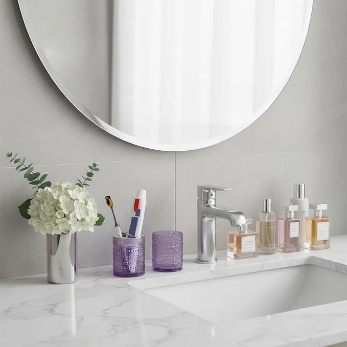 Glass Toothbrush Holder, Purple Bathroom Toothbrush Holder Set, 10oz Bathroom Tumbler Cup, Bathroom Storage Cup Organizer for Tooth Brush, Toothpaste and Makeup Brush