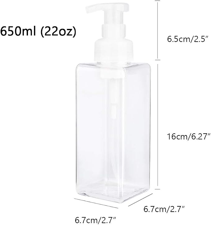 Foaming Soap Dispenser, 22oz Plastic Refillable Pump Bottle, 2 Pack, Clear | Hand Dispenser for Liquid Soap, Shampoo & Body Wash – Saves Soap with Rich Foam, Reusable, Easy to Refill, BPA-Free