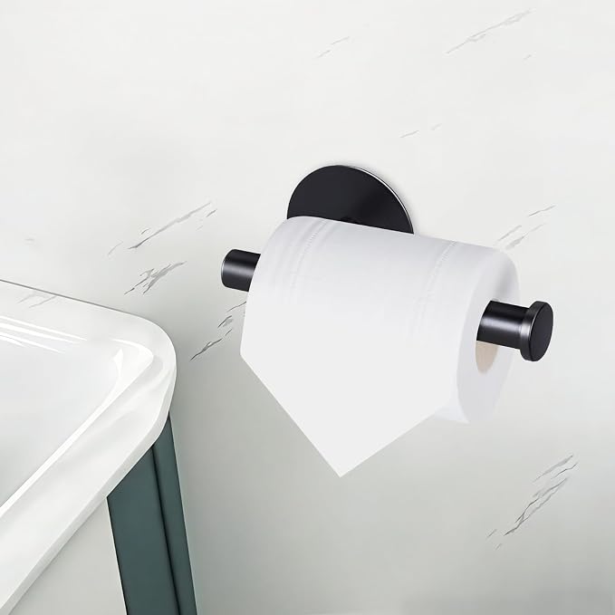 Yagoo Adhesive Toilet Paper Holder, Rustproof Toilet Roll Holder(2, Black) | SUS304 Stainless Steel,No Drilling Installation, Fits Most Standard Rolls,Suitable for Bathroom and Kitchen