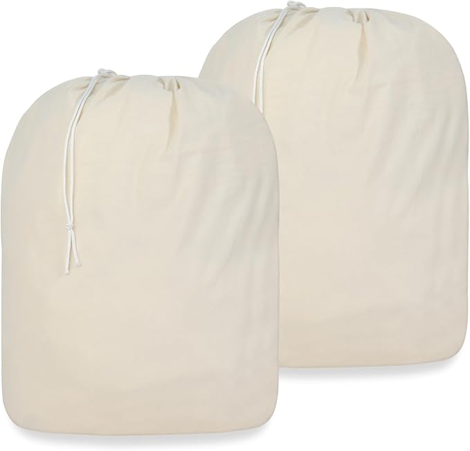 Laundry Bag Durable Clothes Drawstring Bag Machine Washable Travel Laundry Organizer for Dorm, College, Hamper - Set of 2, 28 x 32 Inch, Laundry Liner Bag - Natural