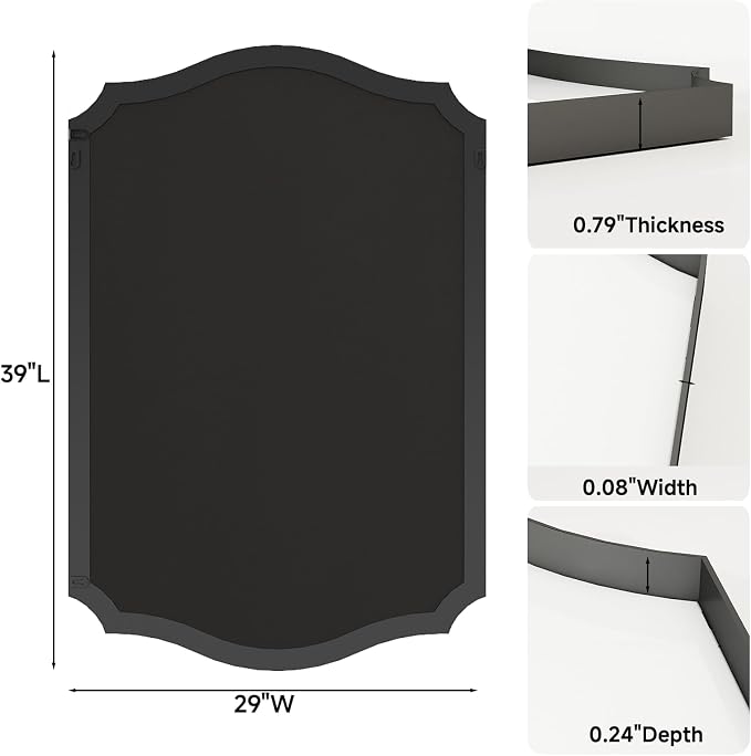 Black Vanity Wall Mirror 39"x29", Scalloped Edge Bathroom Mirror | Rust-Proof Metal Frame, Hangs Vertically/Horizontally, Decorative Bathroom Mirror, For Vanity, Bedroom & Entryway