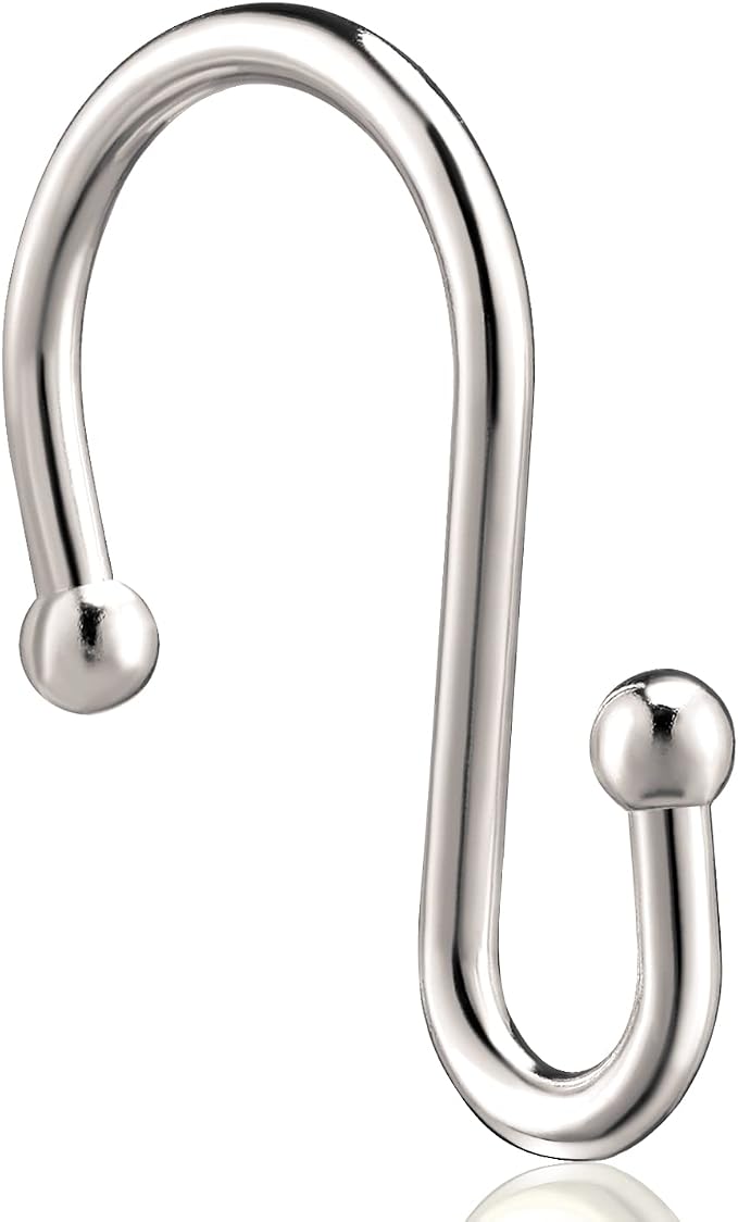 Nickel Shower Curtain Hooks, Rust Proof Shower Curtain Rings for Bathroom, Set of 12 CHICTIE Silver S Shaped Decorative Shower Curtain Hooks Hangers for Bathroom Curtains,Clothing, Towels, etc